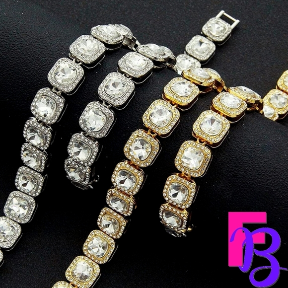 *NEW!* 2 Piece Set - Mens White Gold Tennis Chain & Bracelet - Picture 5 of 13